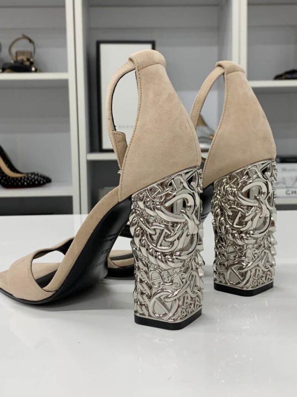 Hermes Glam 105 Suede Chaine D'ancre Metal Sandals - Picture 4 of 10